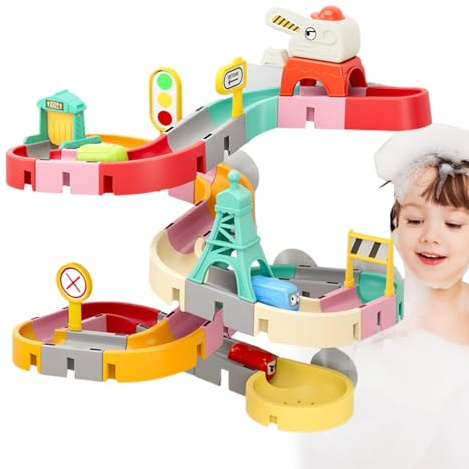 Wasserbahn für das Badezimmer – Badewannenrutsche für Kinder, interaktives Spielzeug mit Saugnäpfen, Gleitschieber für Kinder von 4 bis 8 Jahren, Badespaß, sicheres und pädagogisches Wasserspielzeug