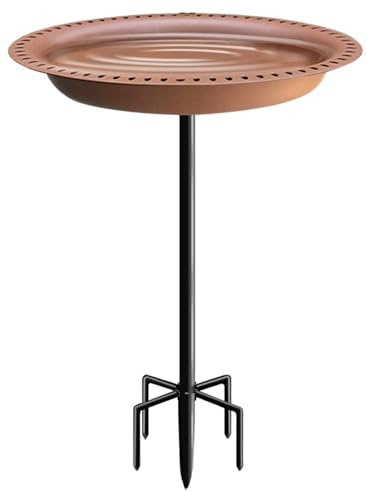 Garbuildman Vogeltränke mit Premium 5-zackigem Metall-Erdspieß, winterfest, herausnehmbare Dekoschale, freistehendes Vogelfutterhaus für Wildvögel, für Garten, Rasen & Terrasse（Braun）