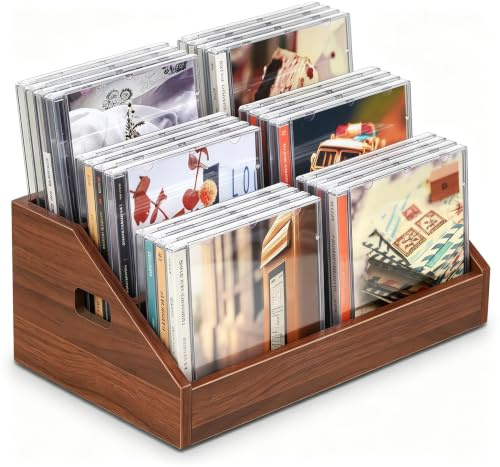 GHIAKQYT CD Ständer 3 Ebenen aus Holz CD Regal - CD und DVD Organizer | Halter für Sammler und Spieler, Praktischer Medienspeicher zusammengebaut