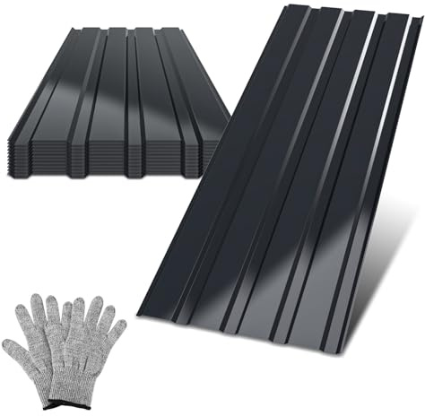 Peviasot Profilblech Dachplatten 12 Stück 115×45 cm Trapezblech Set Anthrazit Stahl Dachblech 0,25 mm für Gartenhaus Carport Geräteschuppen inkl. Handschuhe ca. 6 m²