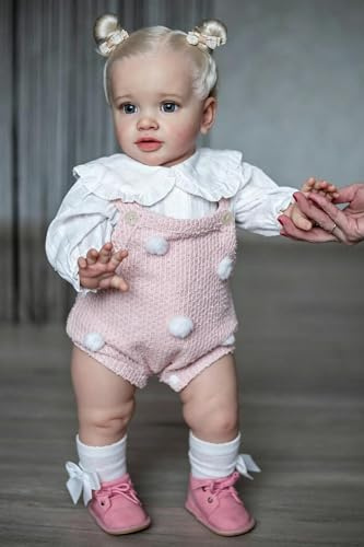 RXDOLL Stor storlek Reborn babydockor stående flicka 66 cm realistisk babydocka flicka, verklighetstrogen reborn småbarn dockor tygkropp, babydocka som äkta silikon