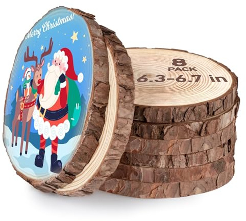 8 Stück Holzscheiben 16-17 cm Durchmesser mit Rinde, Runde Baumscheiben Deko aus Naturholz, 15 mm Dicke, Rustikale Holzscheiben für Kerzen, Tischdeko, Basteln & Wohnzimmer