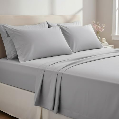 Completo Lenzuola Matrimoniale in Cotone Percalle 100% Tinta Unita – Set Letto 2 Piazze con Lenzuolo Sopra 250x300 cm Sotto con Angoli 180x200 cm e 2 Federe Rebecca x Bifulco (Grigio)