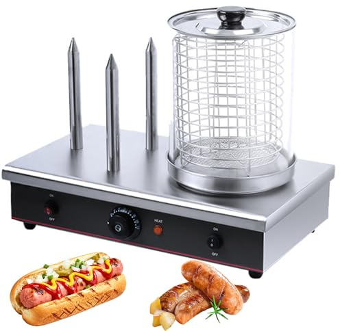 Scaldahot Dog E Panini 2-in-1, Macchina Professionale A Vapore Per Hot Dog Da 700w/800w Con 3/4 Aste Tostatrici, Controllo Della Temperatura, Macchina Per Salsicce E Panini, Per La Casa 3 sticks