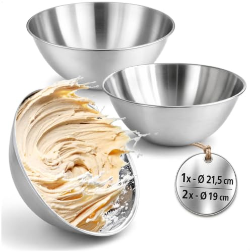 com-four® Juego de 3 cuencos de acero inoxidable, ensaladeras apilables