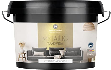 Wanders Metallic Wandfarbe Champagner-Gold (1 Liter) moderne Metallic Effekt Wandfarbe in 9 exklusiven Farbtönen, Effektfarbe innen für Zuhause, Made in Germany