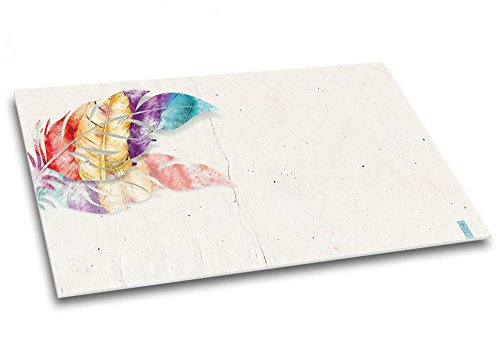 Federschmuck Schreibunterlage DIN A2, Feder-Motiv bunt, 40 Blatt | Schreibtischunterlage Papier, Papierunterlage hell beige natur, Notizen Schreibtisch