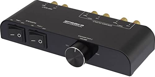 SpeaKa Professional 2 Port Lautsprecher-Umschalter integrierter Lautstärkeregler Schwarz