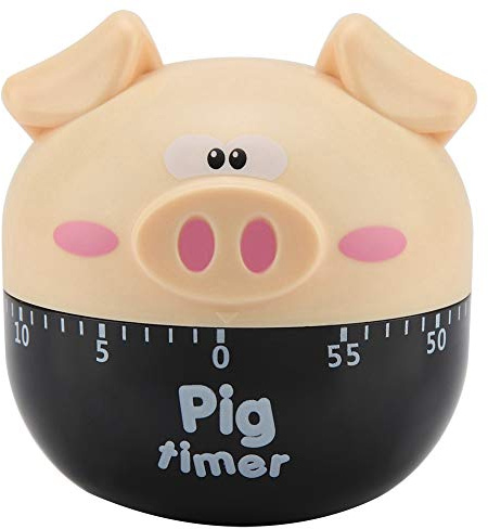 Nikou Küchen-Timer, Nette Karikatur Schwein Mechanische Zeiten Zähler Kurzzeitwecker Eieruhr Kochzeitwerkzeug für Yoga, Lernen, Backen Kochen (Farbe: Khaki)