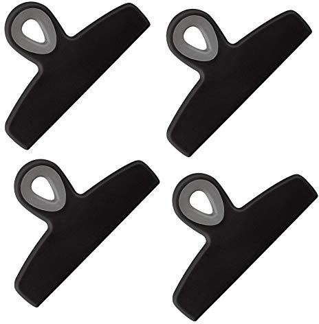 COOK WITH COLOR Bag Clips - Heavy Duty Chip Clip and Refrigerator Magnet Clips for Food Storage with Air Tight Seal Grip, Black, Pack of 4 Large Clips