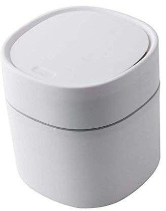 Tubayia Mini Desktop Abfalleimer Mülleimer Tischmülleimer Abfallbehälter mit Deckel für Wohnzimmer, Schlafzimmer, Büro (Weiß mit Snaplid)