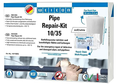 WEICON Kit di riparazione tubo 3,5 m x 10 cm, kit di riparazione tubi per crepe e perdite su tubi e tubazioni, bianco