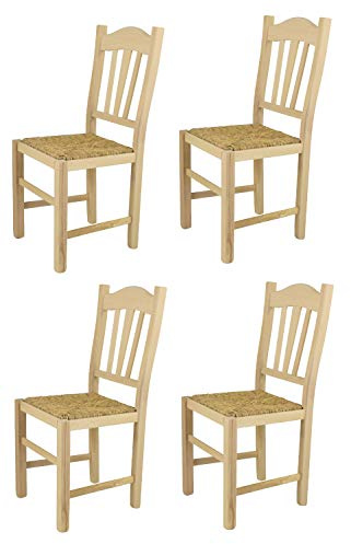 t m c s Tommychairs - 4er Set Stühle Silvana für Küche und Esszimmer, robuste Struktur aus poliertem Buchenholz, unbehandelt und 100% natürlich, Sitzfläche aus echtem Stroh