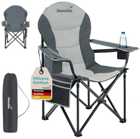 Skandika Campingstuhl Relax Comfort | Bequemer Klappstuhl mit Getränkehalter und Kühlfach, bis max. 160 kg, klappbar, leicht | Faltstuhl für Camping, Zelten, Festival, Angeln