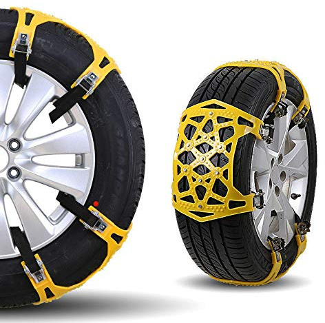 Chaînes à neige antidérapantes pour voiture, TOTMOX Chaînes de traction d'urgence réglables pour pneus de 165-285 mm avec gants, racleur de neige et manuel d'utilisation, lot de 6
