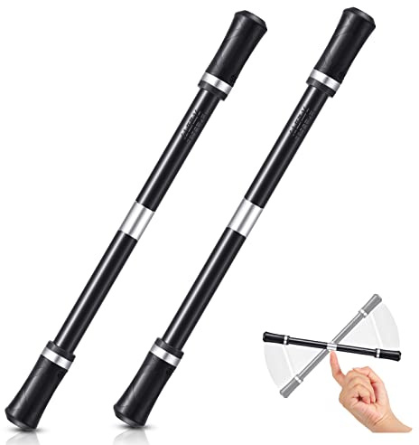 Outus 2 Stück Penspinning Stick Rotationsstift Spiel Stift mit Anleitung, Finger Rotierender Drehender Stift Anfänger ohne Stiftmine, Stressabbau Spielzeugen für Erwachsene (Schwarz und Silber)