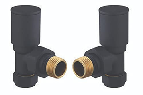 Keenware KRA-198 Lunar Round Towel Rail & Radiator Angled Valves: Black