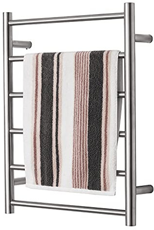 WPHH Accessori da Bagno Scaldasalviette Elettrico, Moderno Portasciugamani Elettrico in Acciaio Inossidabile Spazzolato, Scalda Asciugamani A Parete da 55 W, 6 Barre Tonde,Hardwired