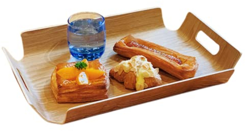Bandeja Rectangular de Madera Curvada con Asas, Plato de Madera, Bandeja de té para el Desayuno Plato de café Bandeja de Hotel 44 x 33 cm (Fresno arbol)