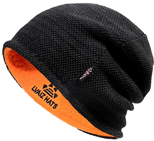 Lvaiz - Gorro de Invierno para Hombre, con Forro Polar, Reversible, Resistente al Viento, Unisex, para Hombre, Negro y Anaranjado, Talla única