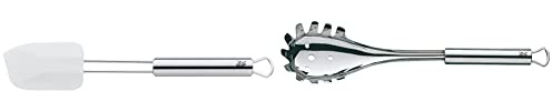 WMF Profi Plus Teigschaber 26 x 5,5 cm, Cromargan Edelstahl teilmattiert, Silikon, spülmaschinengeeignet, weiß & Profi Plus Spaghettilöffel 32 cm, Cromargan Edelstahl teilmattiert