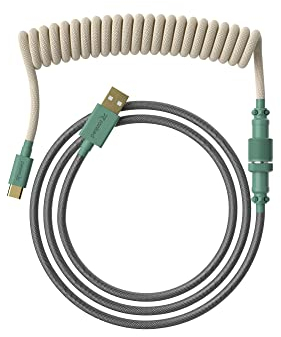 Ranked Coiled Tangentbordskabel | Hantverkat Dubbelskaligt Flätat Kabel | USB Typ C till A | 5-Stifts Aviator-Kontakt för Anpassat Mekaniskt SpelKeyboard | Stöd för SnabbLaddning 20W (9009)