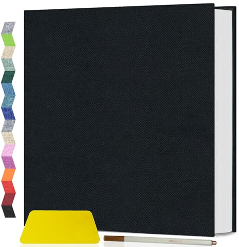 popotop Linen Self Adhesive Photo Albums 6x4 5x7 8x10, 40 Pages Large Photo Book, Linen Personalised Scrapbook Album for Wedding Baby Travel Polaroid, with Scraper and Metallic Pen