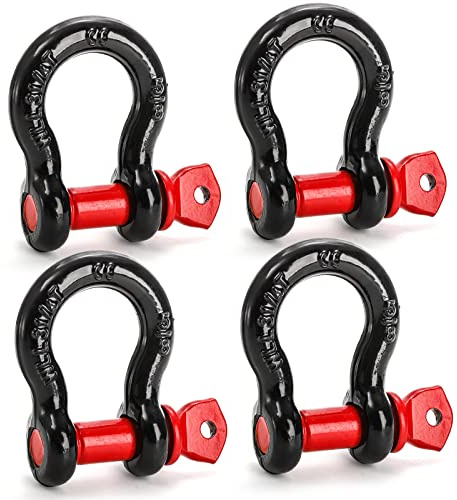 Bekith Lot de 4 manilles à Anneau en D de 1,6 cm – Capacité de 3,25 tonnes (3,25 tonnes) avec goupille de 1,9 cm – Manilles Robustes pour Sangle de remorquage, treuil, Camion Tout-Terrain