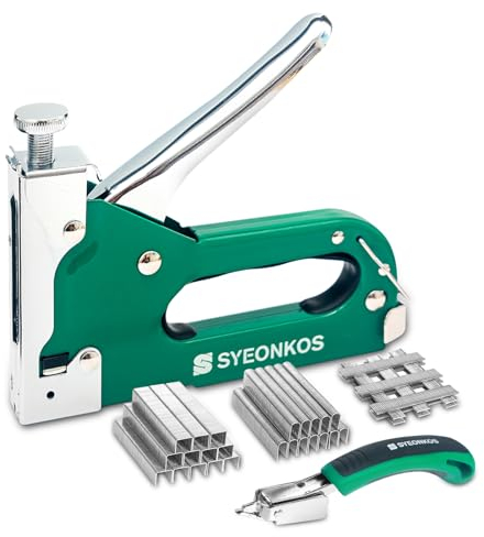SYEONKOS Wandhefter Handtacker, 3-in-1 Multifunktions-Holzhefter mit Hefter und 3000-Klammern, Geeignet für Möbelholz, Wanddekoration, Schreinerei und DIY