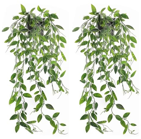 Künstliche Hängepflanzen mit Töpfen, 2 Stück Kunstpflanze Hängend mit Töpfen, Kunstpflanzen wie Echt, Künstliche Pflanzen, Fake Plant, Topfpflanze Künstlich für Zuhause, drinnen und draußen Deko