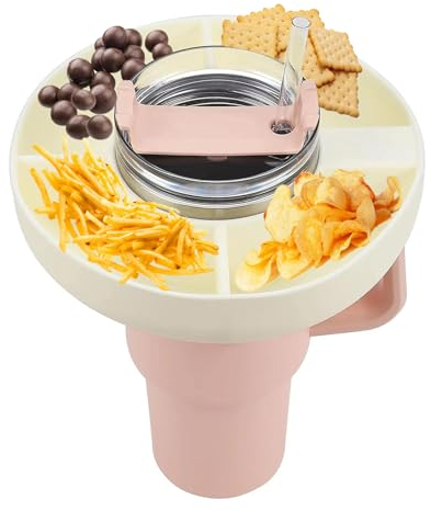 Snackschale für Stanley-Becher, Tumbler-Snack-Tablett, kompatibel mit Stanley-Becher, 1,2 l mit Griff, wiederverwendbare Snack-Aufbewahrung, oberer Ring, Süßigkeitentablett mit 4 Fächern für Stanley