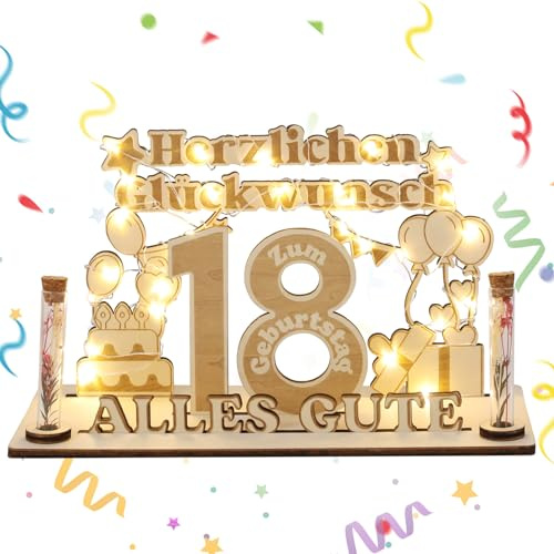 Jostift Geldgeschenk 18. Geburtstag, Holz-Schild Gästebuch 18 Geburtstag mit LED Lichterkette, Holz 18.Geburtstag Deko Mädchen Junge, Kreatives Geldgeschenke zum Jubiläum