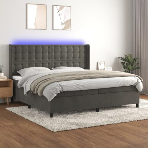 Tidyard Boxspringbett mit Matratze & LED Bettgestell Bettrahmen Einzelbett/Doppelbett Bett Polsterbett mit Lattenrost Seniorenbett Schlafzimmerbett Designerbett Hotelbett Dunkelgrau 200x200 cm Samt