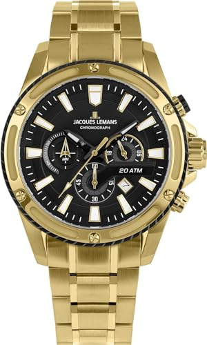 JACQUES LEMANS Analoge Herrenuhr Quarz mit Edelstahlarmband Mid-39603, Gold