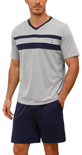 Nieery Ensemble Pyjama Court Homme Coton pour l'Été - T-Shirt à Manches Courtes Col V et Short Assortis - Idéal pour la Nuit