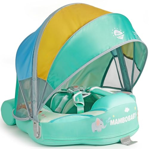 Mambobaby Float with Bed Mesh and Canopy Non Inflatable Infant Pool Float Smart Swim Trainer Add Tail Swim Float Mambo Float Solid Air Free Water Waist Swimming Ring for Girls and Boys Aged 3-24months