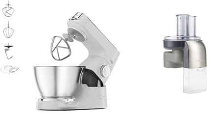 Kenwood Titanium Chef Baker KVC65.001WH - Küchenmaschine mit integrierter Waage & Schnitzelwerk AT340, Zubehör für Kenwood Küchenmaschinen