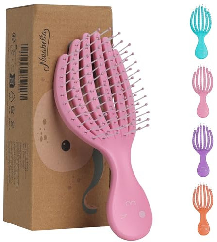 Ninabella Haarbürste ohne Ziepen für Kleinkinder - Entwirrbürste - Detangler Bürste - Haarbürsten Locken lange Haare - Hair Brush - Kinderhaarbürste - Antiziepbürste in Oktopus-Optik, Rosa