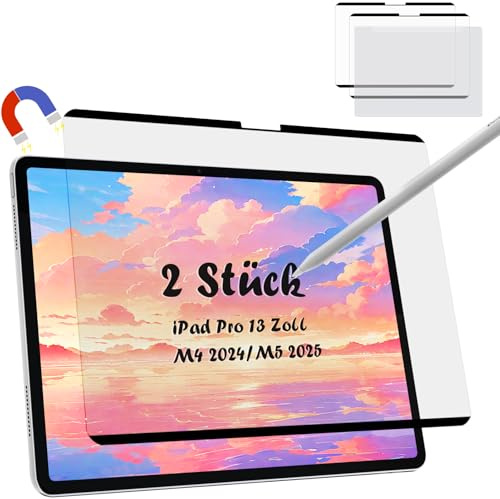 Mamol 2 Stück Magnet Papier Schutzfolie für iPad Pro 13 Zoll M5/M4 (2025/2024), Matt Displayschutzfolie, Papier folie Schutzfolie Schreiben und Zeichnen, Blendfreiem Feel Film PET Screen Protector