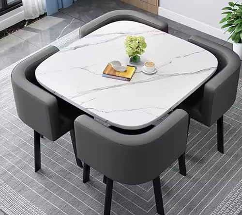 NEPHRA Runder/Quadratischer Esstisch mit 4 Stühlen, Küchentisch, Hölzern Dining Table Set, Essgruppe mit 4 Stühlen für Essgruppe, Küchen, Besprechungstisch, Essgruppe, Küchentisch Klein, Balkone(U-1)