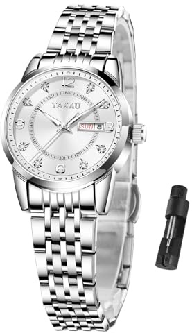 Taxau Damen Uhr Wasserdicht Quarzuhr Gold Silber Edelstahlband Armbanduhr