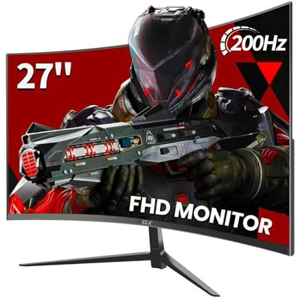 ZZA Gaming Monitor 27 Zoll, 180 Hz, 1 ms svarstid, böjd skärm FHD 1920 x 1080, 90% DCI-P3, 100% sRGB, PC-spelskärm anpassningsbar synkronisering, HDMI, DisplayPort