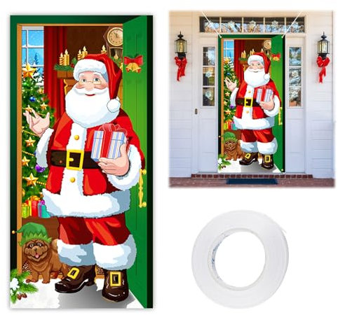 Decoración Navideña para Puerta - Pancarta Colgante de Papá Noel, Cubierta de Fondo para Porche