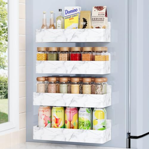 Mystozer Magnetisches Gewürzregal für Kühlschrank, Küchen-Organizer und Aufbewahrungsregal, Marmor (4 Stück)