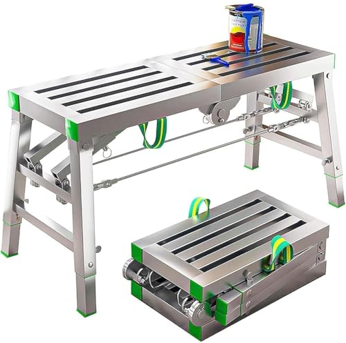 XBDLYQBD Piattaforma di Lavoro Pieghevole, capacità di carico 400 kg – Portatile, ponteggio Regolabile in Altezza, Sgabello in Alluminio, Scala Multiuso