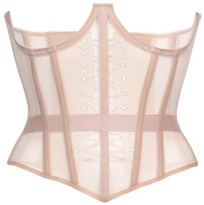 Mesh Corset Waist Trainer for Women - Underbust Corset Lace Up - Waist Cincher Shapewear - Body Shaper (Color Beige Unique, L)