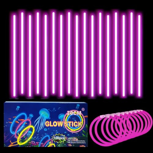 Knicklichter Kinder Party Set Rosa,100 Stück Leuchtstäbe Kinder+100 Verbinder,Schwarzlicht Deko Brillen&Armreifen Für Halloween,Weihnachten, Geburtstage,Hochzeit,Neon Leuchtstäbe Party Accessoires Set