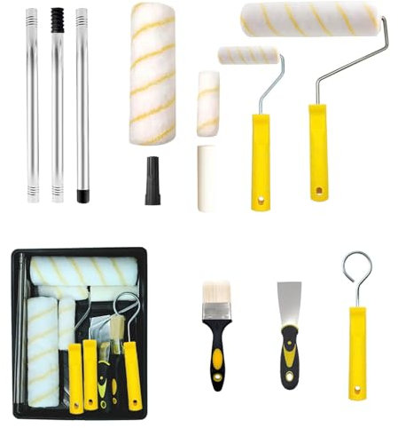 ACEBON Rullo Pittura Kit con asta Telescopica, Kit Rullo e Vaschetta per Verniciare, Rullo per Pittura, Viene Fornito con Vassoio, Pennello, Spatola, Accessori per pittori
