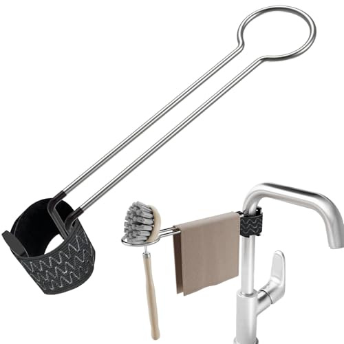 NiHome Porta asciugamani per rubinetto da cucina in acciaio inox resistente, supporto per stracci per rubinetto della cucina, appendiabiti per piatti, organizer compatto salvaspazio per strofinacci