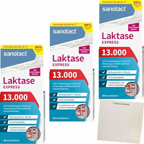 usy Bundle für Sanotact Express Laktase 13.000 Kautabletten (40er) 3er Pack (3 Packungen) + usy Block